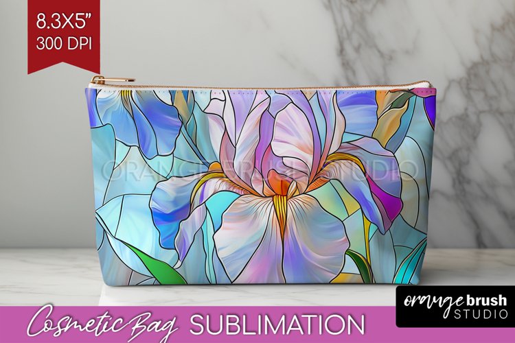 Stained Glass Flowers Cosmetic Bag - Floral Makeup Bag PNG