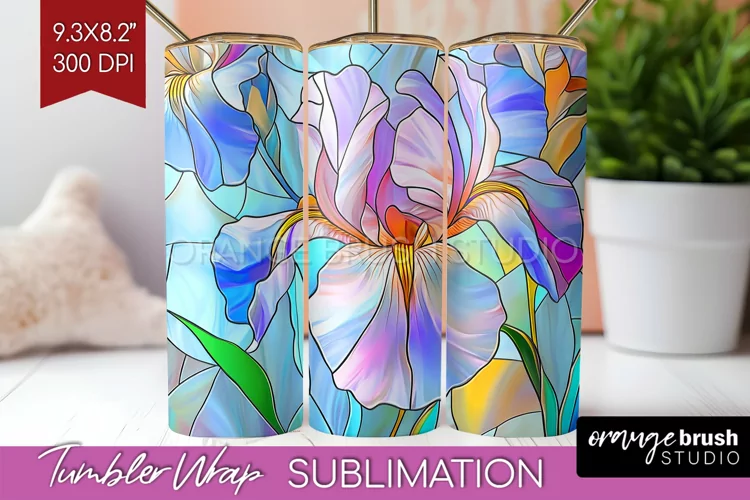 Stained Glass Flowers Tumbler Wrap - Floral Tumbler PNG