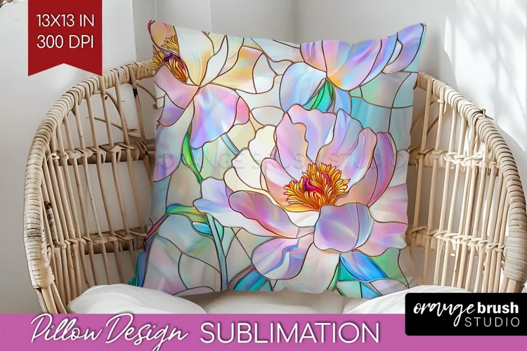 Stained Glass Flowers Pillow Sublimation - Floral Pillow PNG
