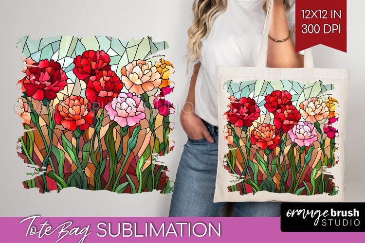 Stained Glass Flowers Tote Bag - Floral Tote Bag PNG