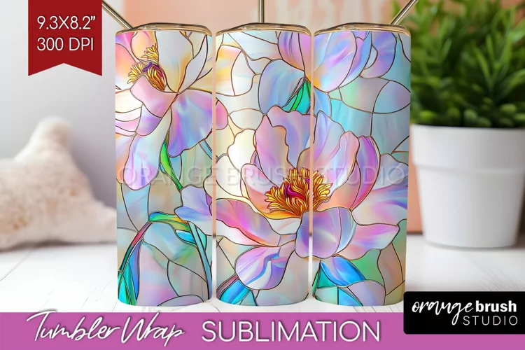 Stained Glass Flowers Tumbler Wrap - Floral Tumbler PNG
