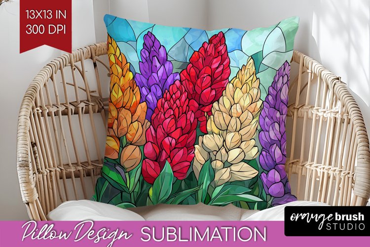 Stained Glass Flowers Pillow Sublimation - Floral Pillow PNG example image 1