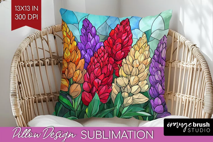 Stained Glass Flowers Pillow Sublimation - Floral Pillow PNG