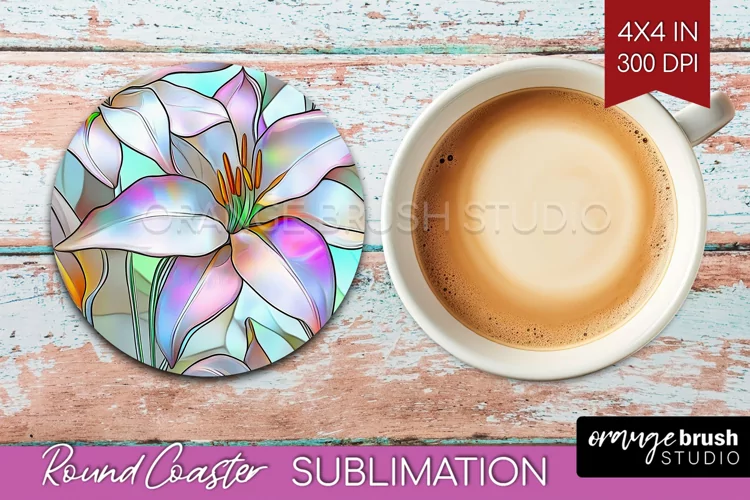 Stained Glass Flowers Round Coaster - Floral Coaster PNG