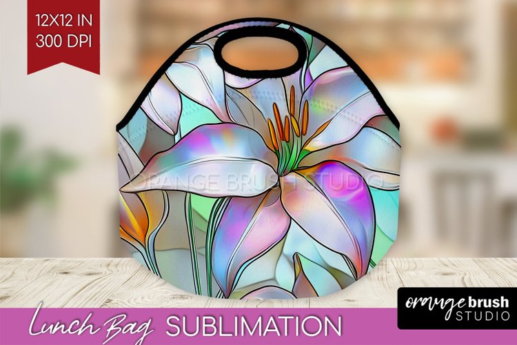 Stained Glass Flowers Lunch Bag - Floral Lunch Bug PNG