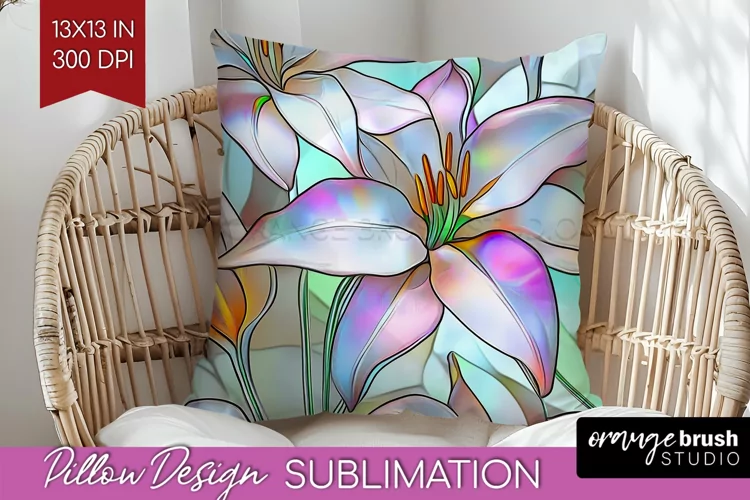 Stained Glass Flowers Pillow Sublimation - Floral Pillow PNG