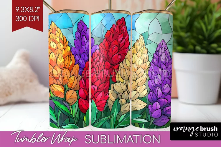 Stained Glass Flowers Tumbler Wrap - Floral Tumbler PNG