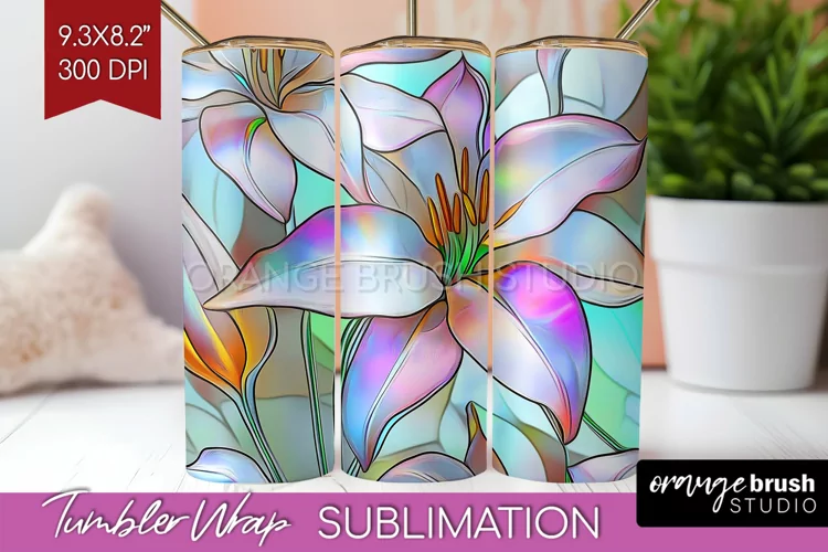 Stained Glass Flowers Tumbler Wrap - Floral Tumbler PNG