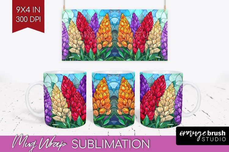 Stained Glass Flowers Mug Wrap - Floral Mug PNG Sublimation