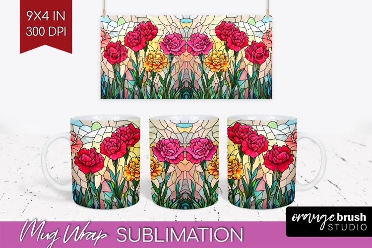 Stained Glass Flowers Mug Wrap - Floral Mug PNG Sublimation