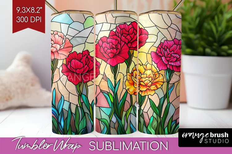 Stained Glass Flowers Tumbler Wrap - Floral Tumbler PNG