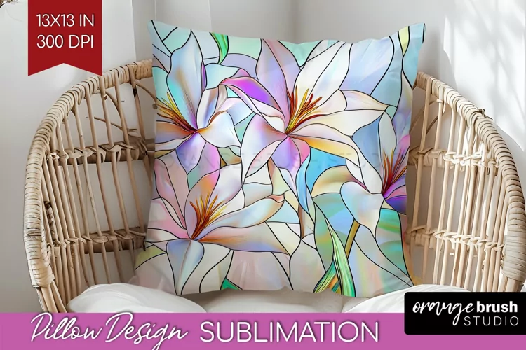 Stained Glass Flowers Pillow Sublimation - Floral Pillow PNG