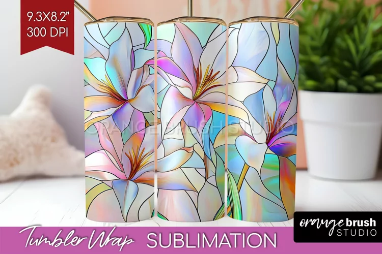 Stained Glass Flowers Tumbler Wrap - Floral Tumbler PNG