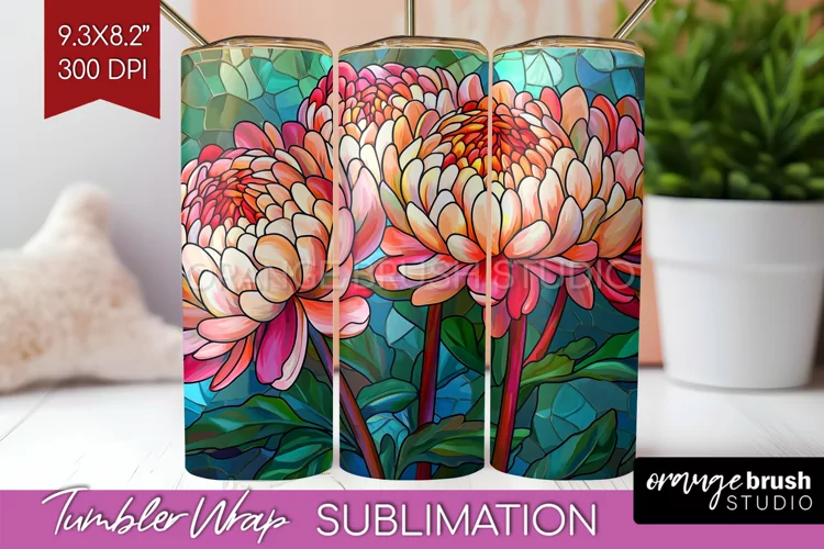 Stained Glass Flowers Tumbler Wrap - Floral Tumbler PNG