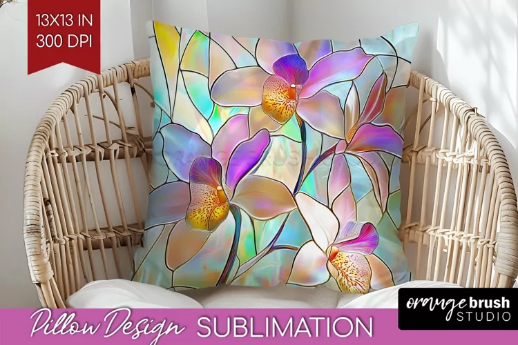 Stained Glass Flowers Pillow Sublimation - Floral Pillow PNG