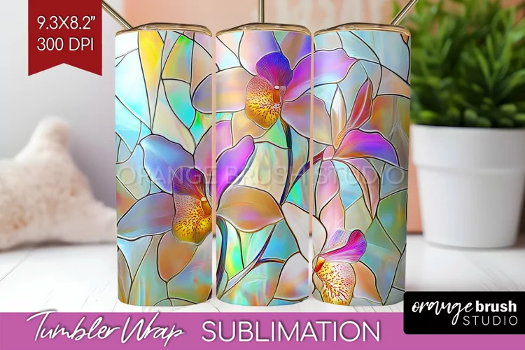 Stained Glass Flowers Tumbler Wrap - Floral Tumbler PNG