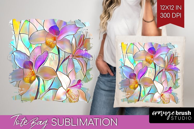 Stained Glass Flowers Tote Bag - Floral Tote Bag PNG