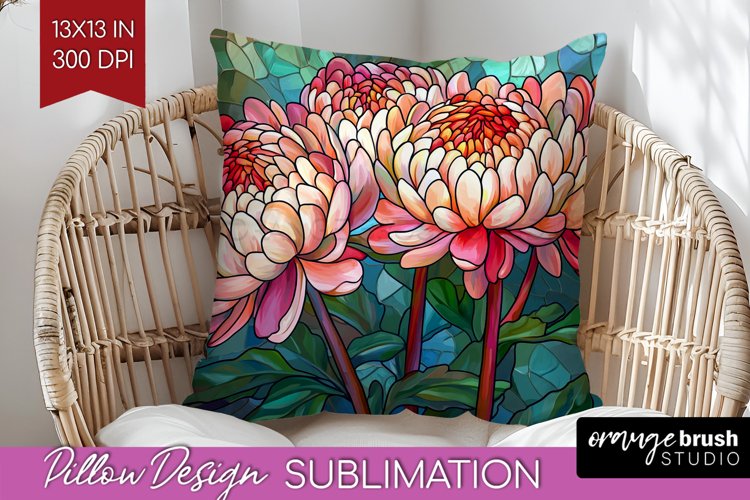 Stained Glass Flowers Pillow Sublimation - Floral Pillow PNG example image 1