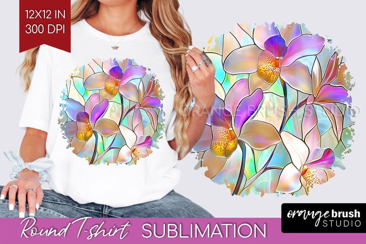 Stained Glass Flowers Round Tshirt Background - Floral PNG