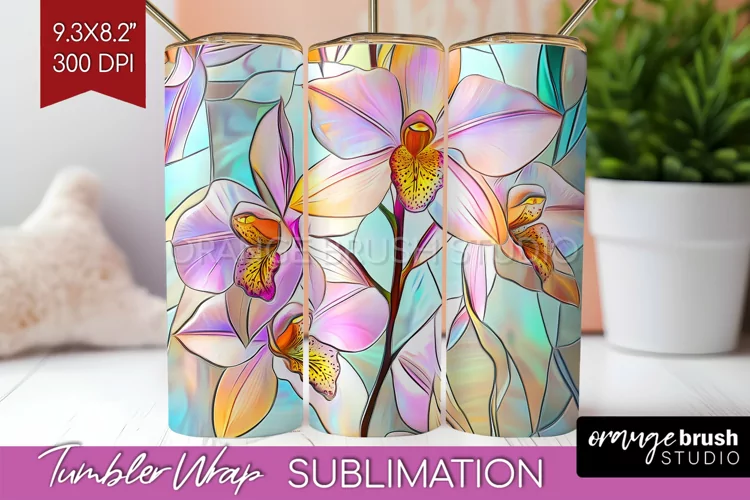 Stained Glass Flowers Tumbler Wrap - Floral Tumbler PNG