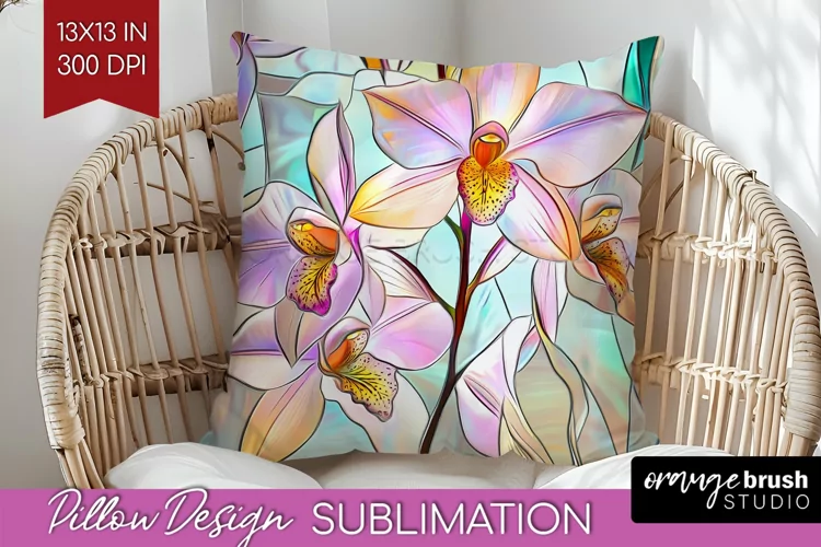 Stained Glass Flowers Pillow Sublimation - Floral Pillow PNG