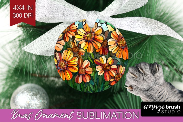 Stained Glass Flowers Ornament PNG - Floral PNG Sublimation