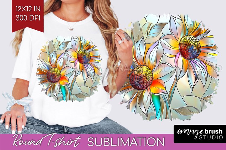 Stained Glass Flowers Round Tshirt Background - Floral PNG
