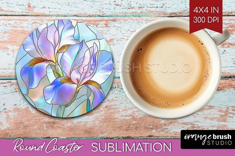 Stained Glass Flowers Round Coaster - Floral Coaster PNG