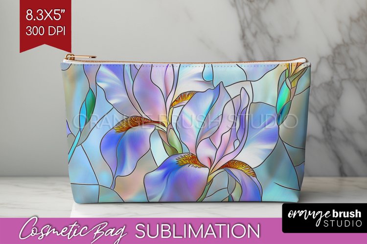 Stained Glass Flowers Cosmetic Bag - Floral Makeup Bag PNG