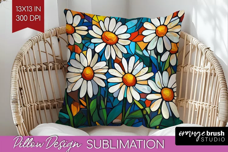 Stained Glass Flowers Pillow Sublimation - Floral Pillow PNG