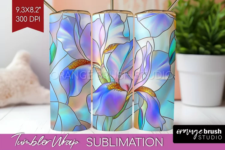 Stained Glass Flowers Tumbler Wrap - Floral Tumbler PNG