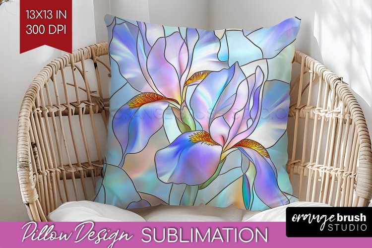 Stained Glass Flowers Pillow Sublimation - Floral Pillow PNG example image 1