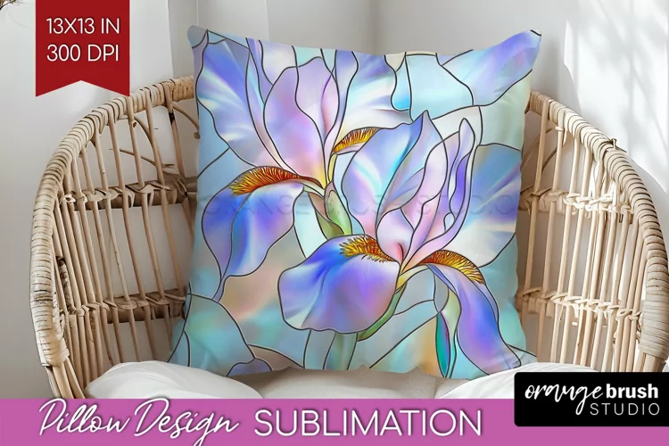 Stained Glass Flowers Pillow Sublimation - Floral Pillow PNG