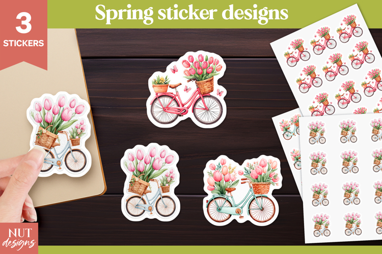 Spring stickers, Spring Bicycle Flower Stickers