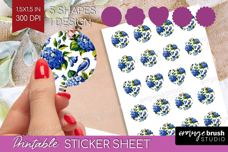 Summer Flowers Round Sticker - Floral Printable Sticker example image 1