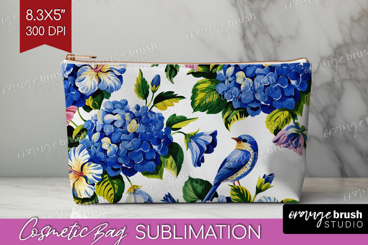 Summer Flowers Cosmetic Bag - Floral Makeup Bag PNG example image 1