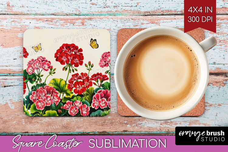 Summer Flowers Square Coaster - Floral Coaster PNG example image 1