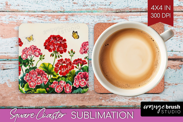 Summer Flowers Square Coaster - Floral Coaster PNG