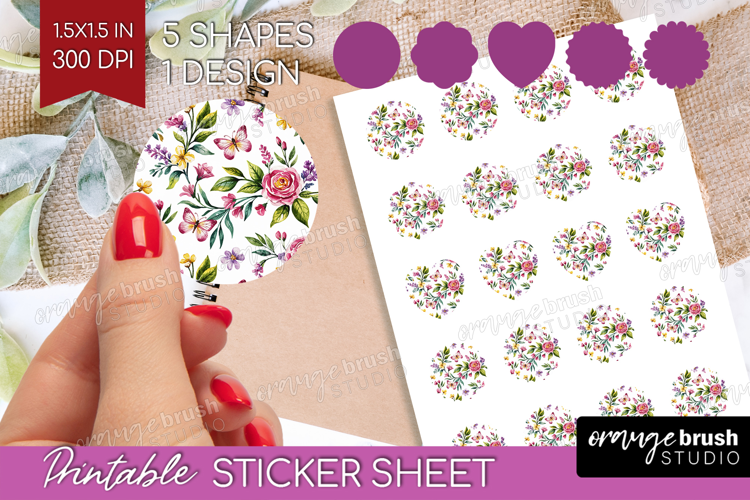 Summer Flowers Round Sticker - Floral Printable Sticker