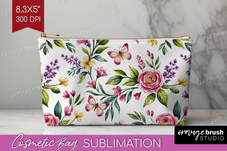 Summer Flowers Cosmetic Bag - Floral Makeup Bag PNG