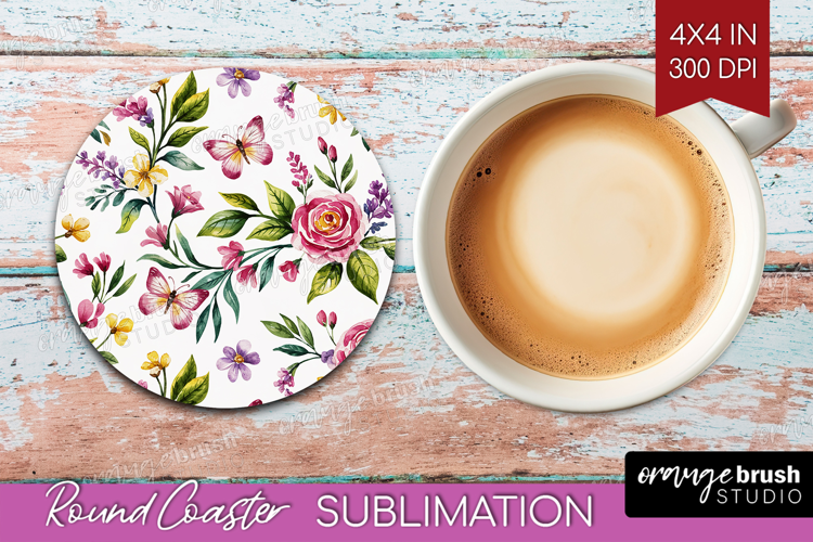 Summer Flowers Round Coaster - Floral Coaster PNG
