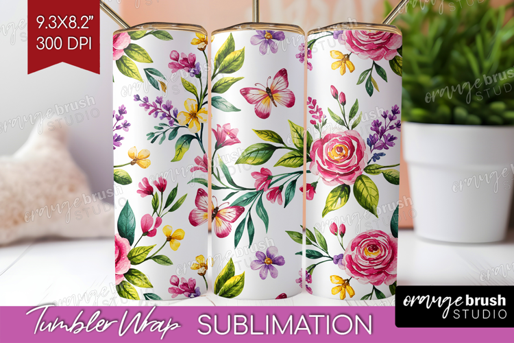Summer Flowers Tumbler Wrap - Floral Tumbler PNG Sublimation