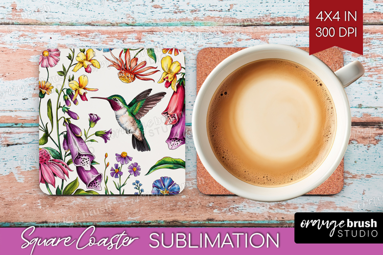 Summer Flowers Square Coaster - Floral Coaster PNG