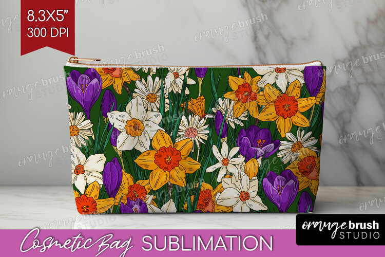 Summer Flowers Cosmetic Bag - Floral Makeup Bag PNG example image 1