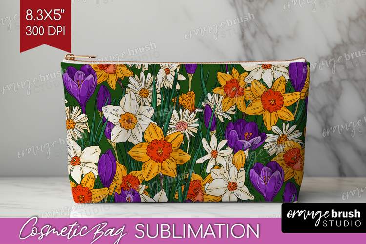 Summer Flowers Cosmetic Bag - Floral Makeup Bag PNG