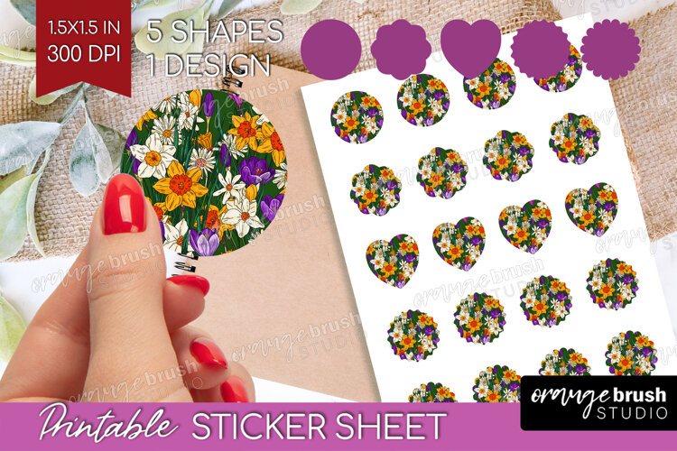 Summer Flowers Round Sticker - Floral Printable Sticker example image 1