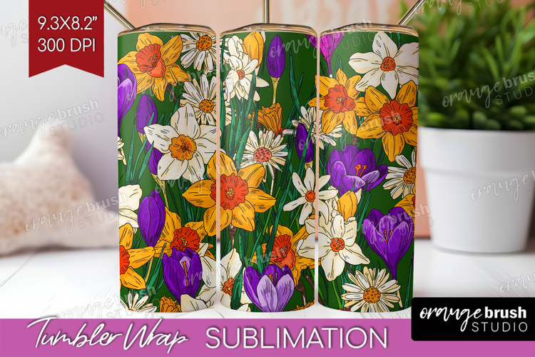 Summer Flowers Tumbler Wrap - Floral Tumbler PNG Sublimation