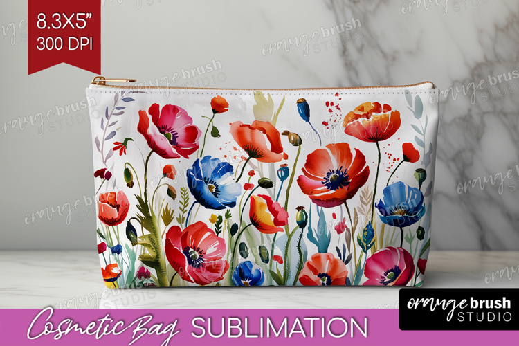 Summer Flowers Cosmetic Bag - Floral Makeup Bag PNG