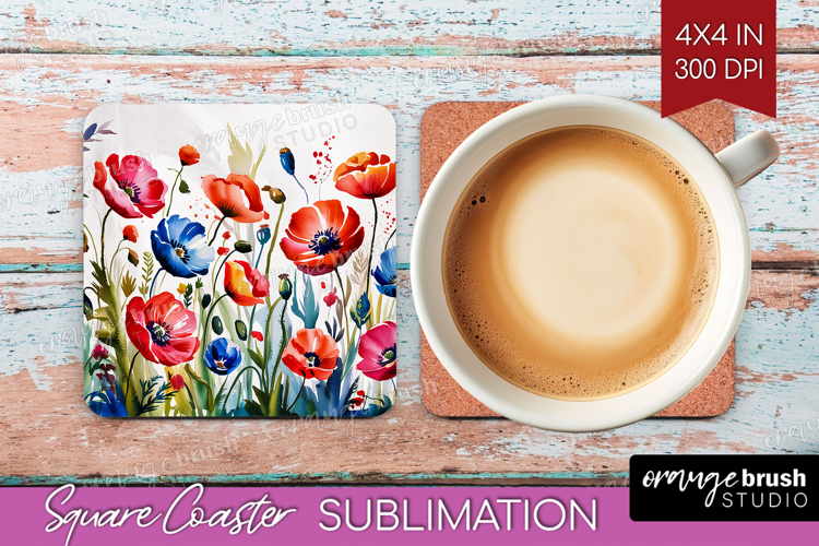 Summer Flowers Square Coaster - Floral Coaster PNG