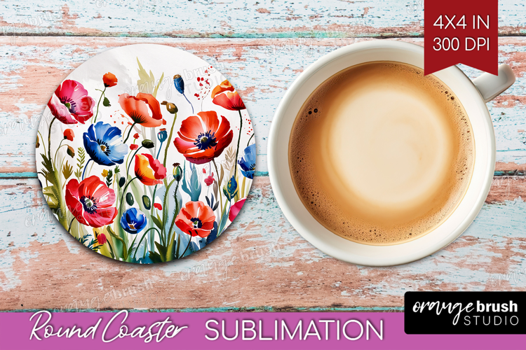 Summer Flowers Round Coaster - Floral Coaster PNG